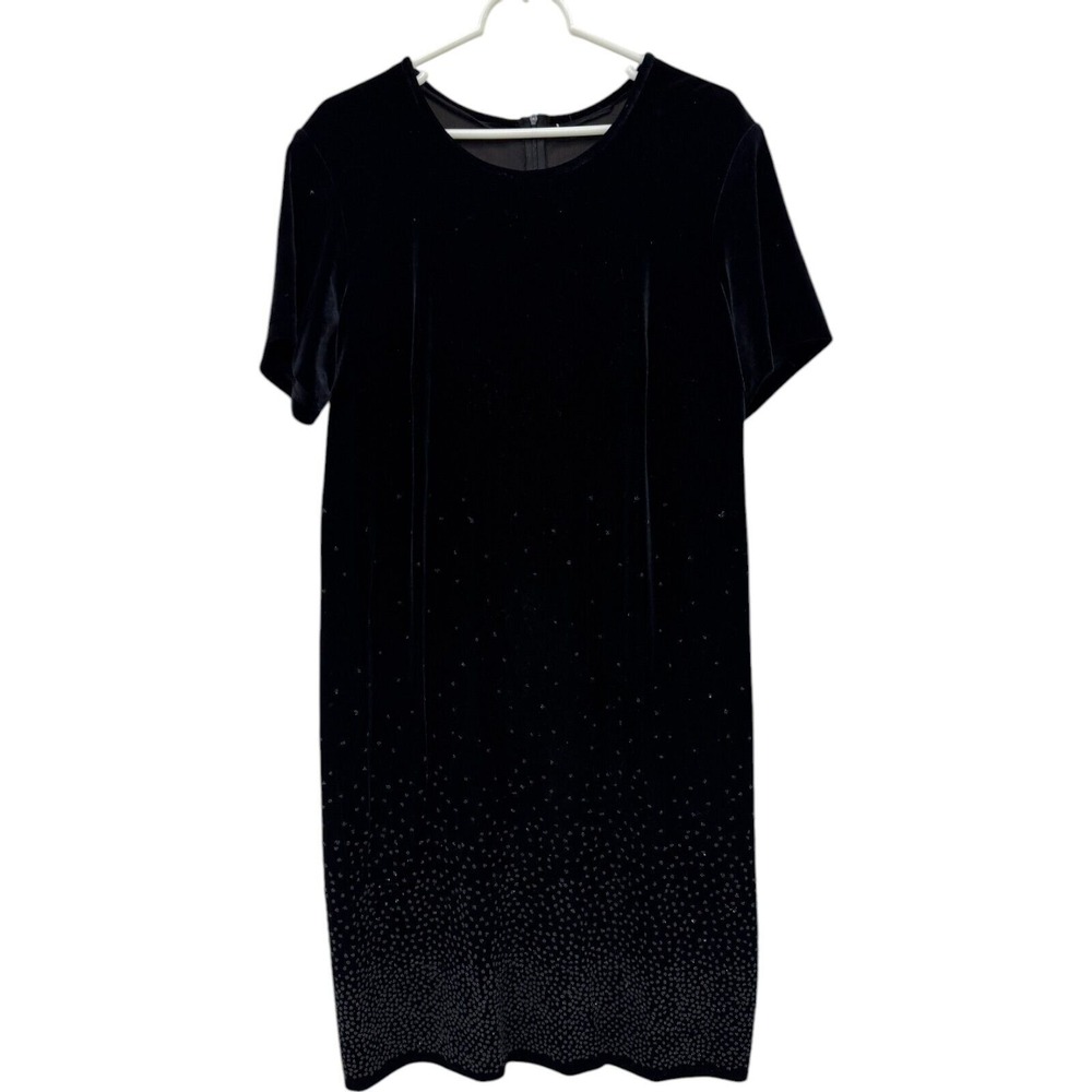 Evening Sheath Velvet Dress Black Womens Short Sleeve Floral Round Neck Relaxed
